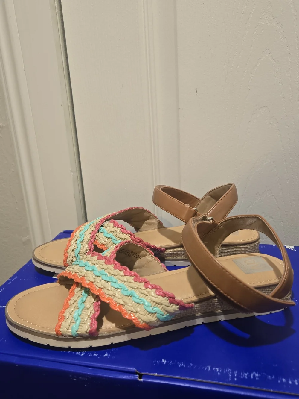 Dolce Vita Girls Tan Sandals with Multicolor Braided Straps